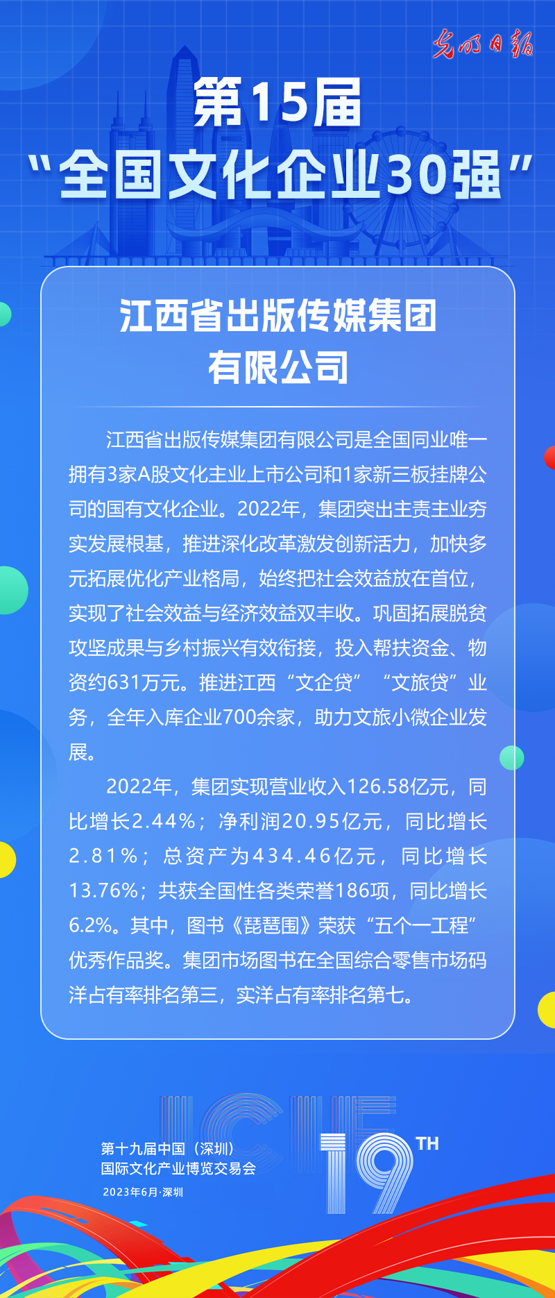 第十五届“全国文化企业30强”简介：江西省出版传媒集团有限公司