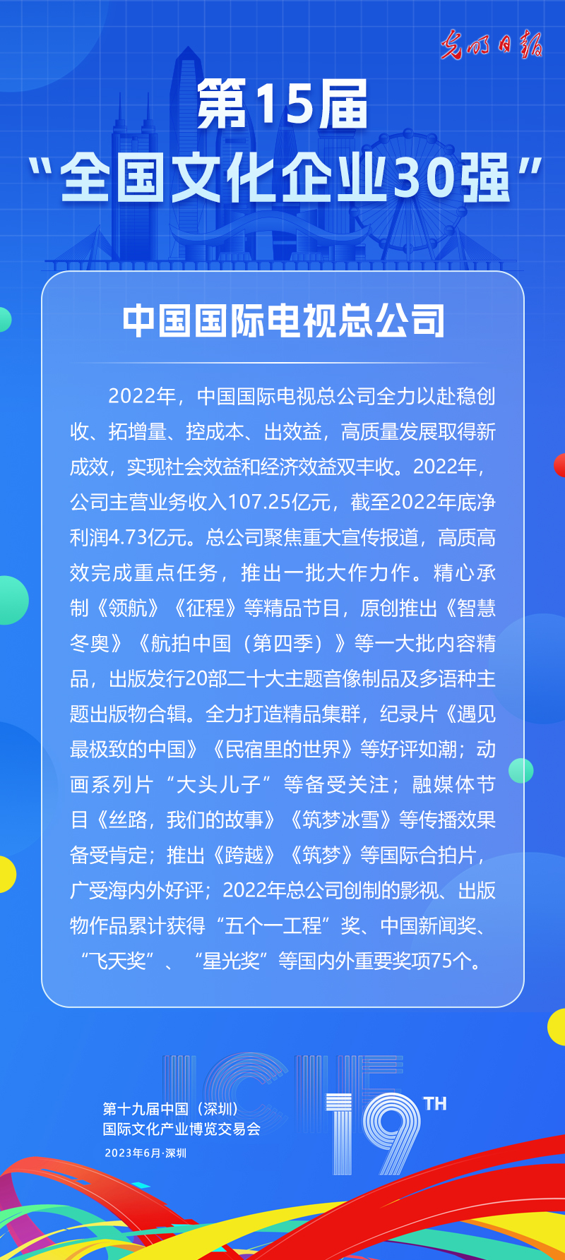 第十五届“全国文化企业30强”简介：中国国际电视总公司