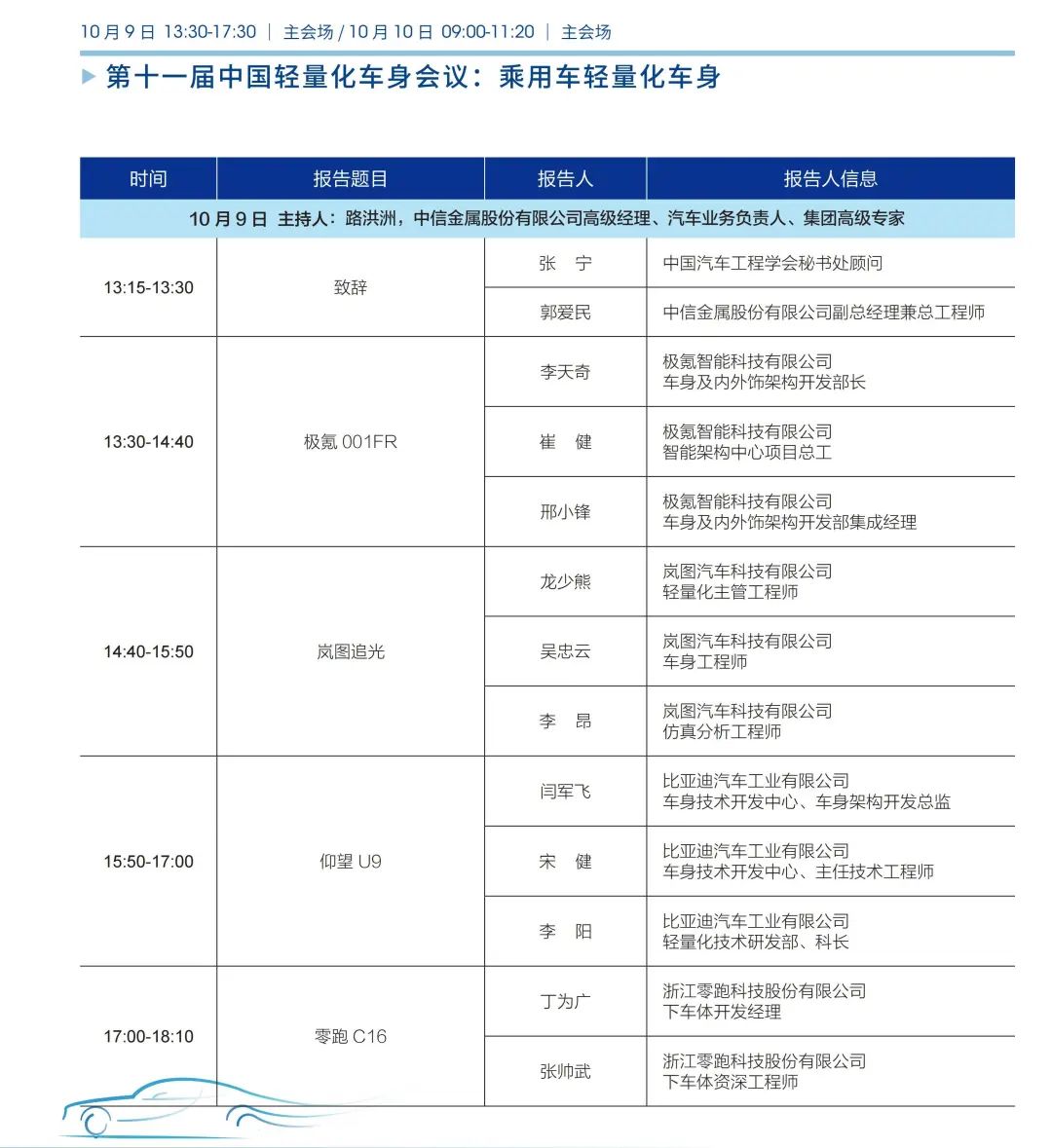 第十七届汽车轻量化大会各分会场及专项活动嘉宾阵容发布