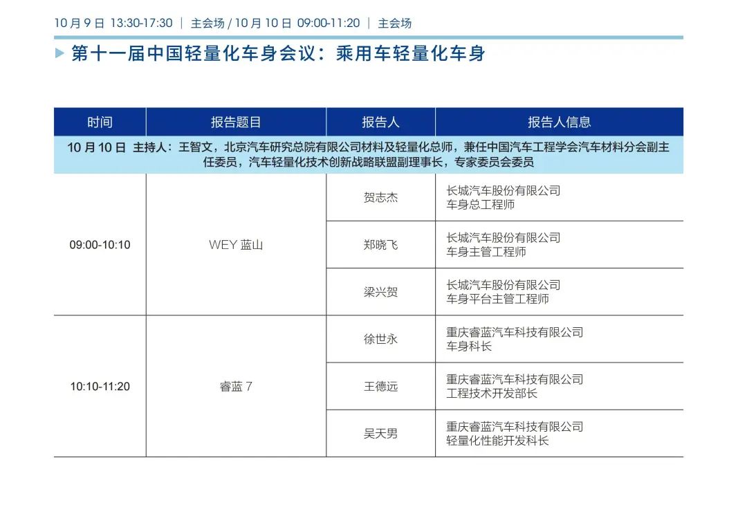 第十七届汽车轻量化大会各分会场及专项活动嘉宾阵容发布