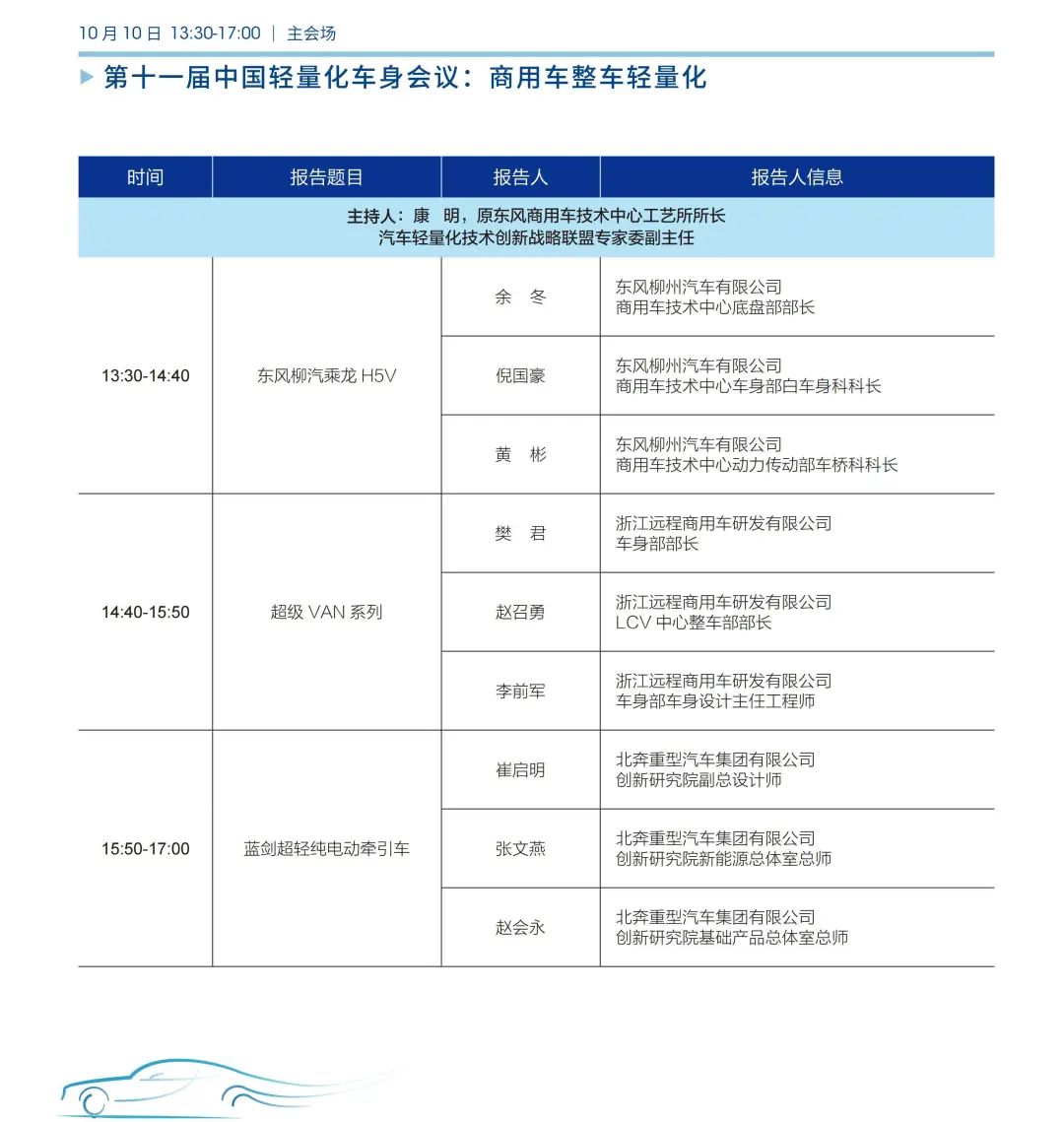 第十七届汽车轻量化大会各分会场及专项活动嘉宾阵容发布