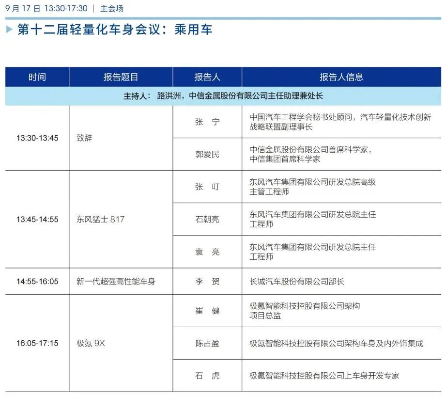 ALCE2025|第十二届轻量化车身会议日程发布