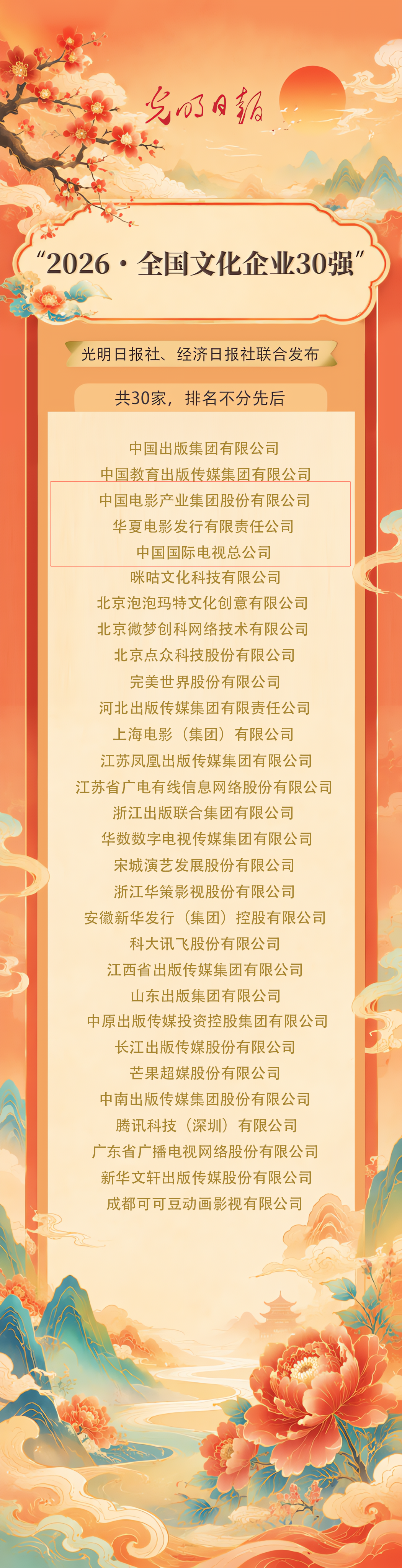 北京3家87规上企业入选“2026·全国文化企业30强”!